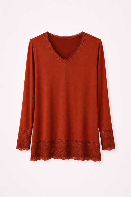 Top dentelles longues manches