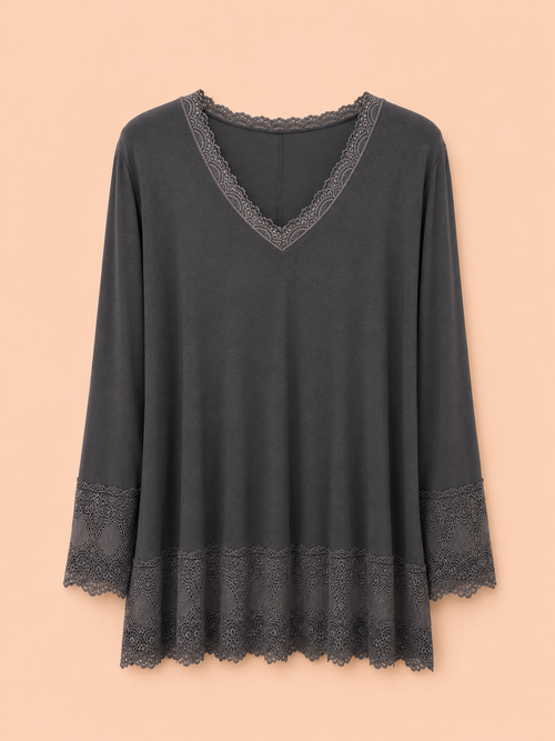 Top dentelles longues manches