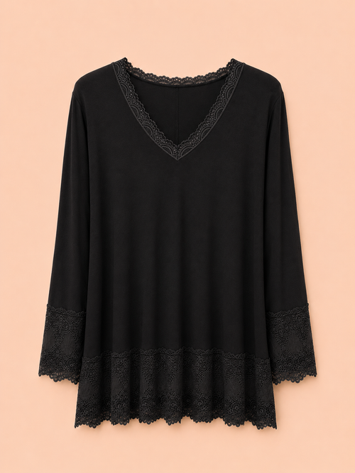 Top dentelles longues manches