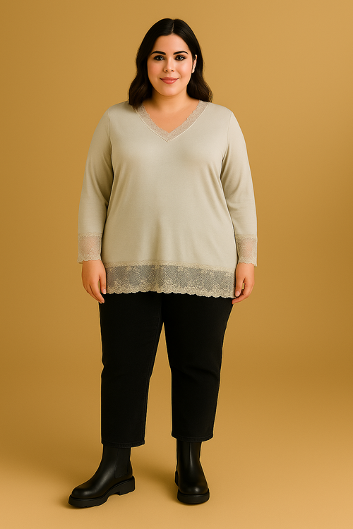 Top dentelles longues manches